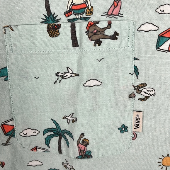 Vans Men's Aqua Green Button Down Short Sleeve Slim Fit Shirt. Size. Large - Picture 5 of 9